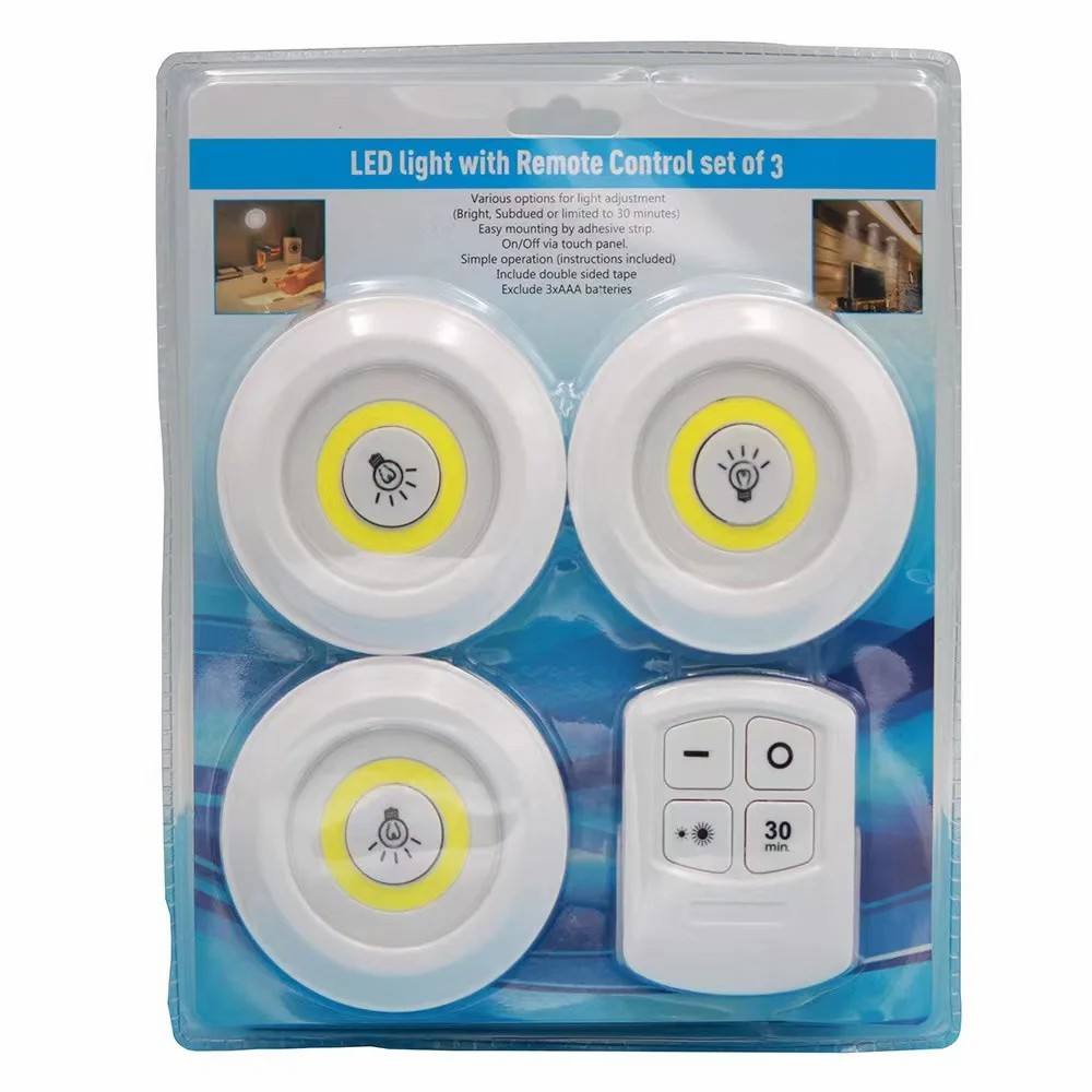 LED Puck Light with Remote Control (Set of 3)