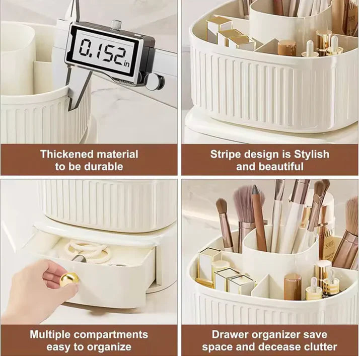 360° Rotating Makeup Organizer with Drawer