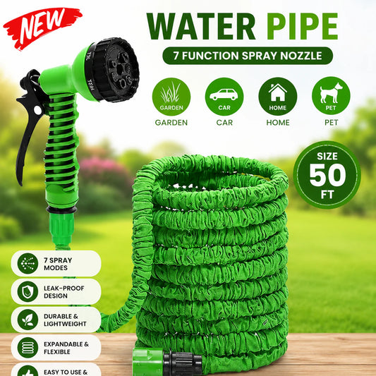 Expandable High Pressure Water Hose Pipe with 7-Mode Spray Nozzle | Flexible Multipurpose Water Pipe