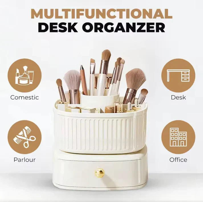 360° Rotating Makeup Organizer with Drawer