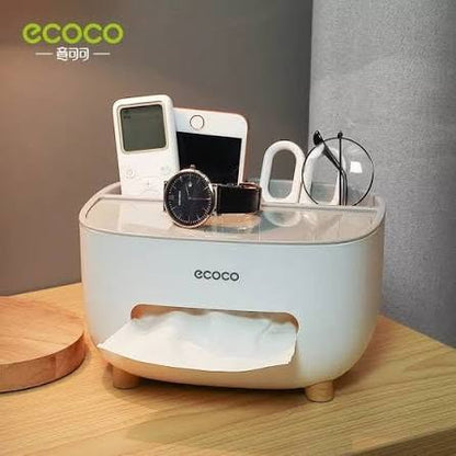 Multi-Function Tissue Box Organizer with Storage Compartments