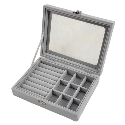 Velvet Jewelry Organizer Box with Glass Lid