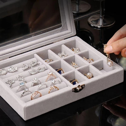 Velvet Jewelry Organizer Box with Glass Lid