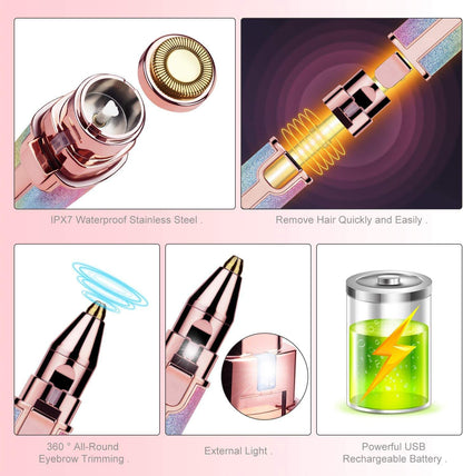 Rechargeable 2-in-1 Eyebrow Trimmer &amp; Facial Hair Remover for Ladies