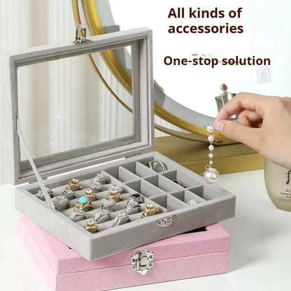 Velvet Jewelry Organizer Box with Glass Lid