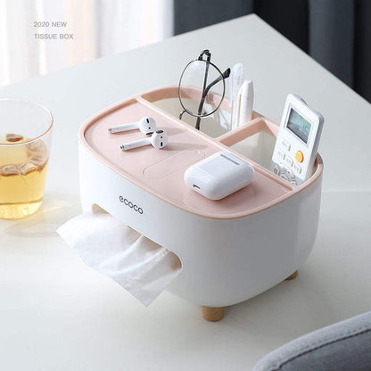 Multi-Function Tissue Box Organizer with Storage Compartments
