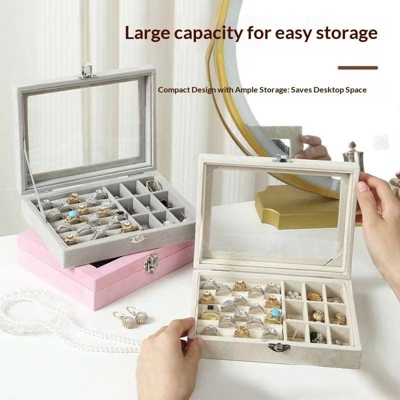 Velvet Jewelry Organizer Box with Glass Lid