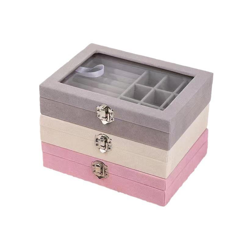 Velvet Jewelry Organizer Box with Glass Lid