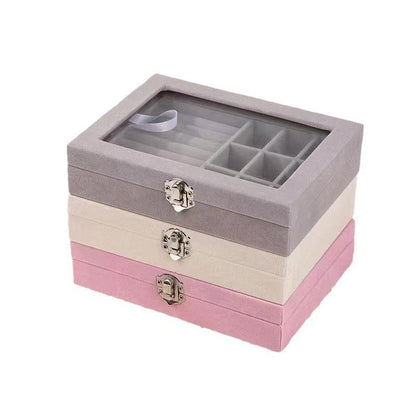 Velvet Jewelry Organizer Box with Glass Lid