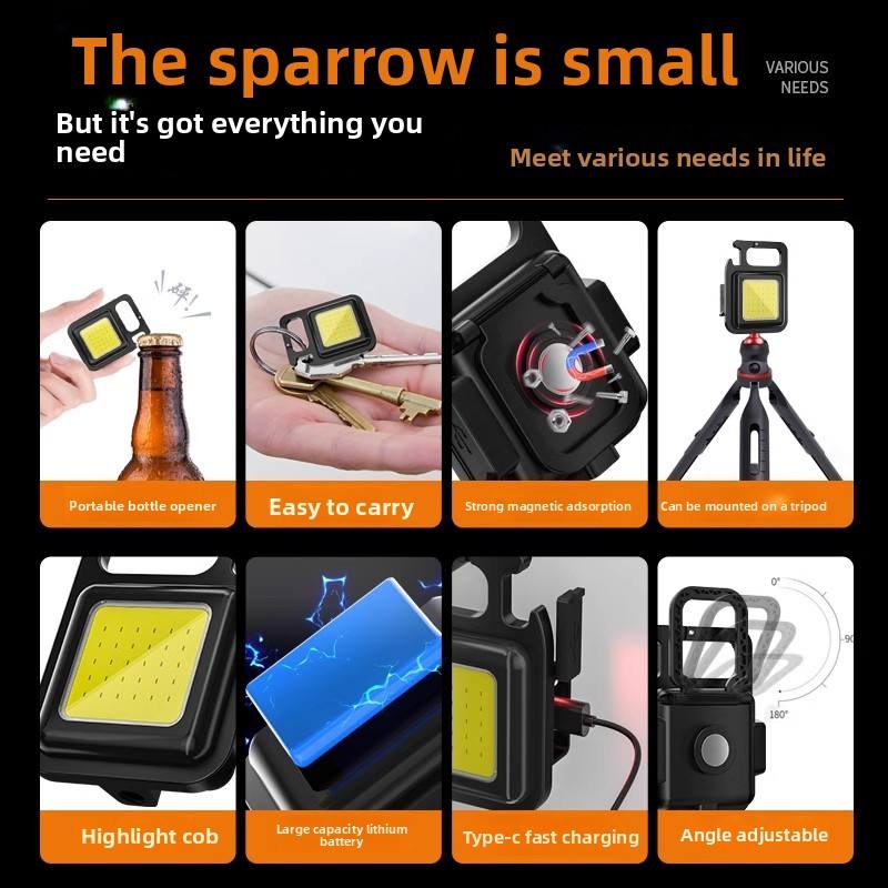 Mini COB LED Keychain Flashlight (Rechargeable)