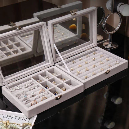 Velvet Jewelry Organizer Box with Glass Lid