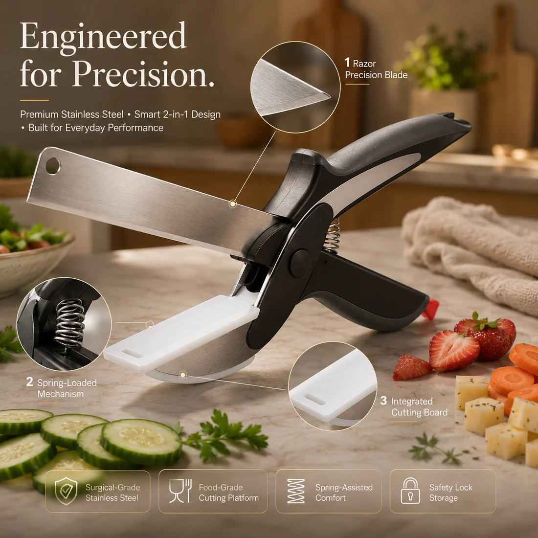 2-in-1 Clever Cutter Smart Kitchen Knife & Cutting Board Scissor