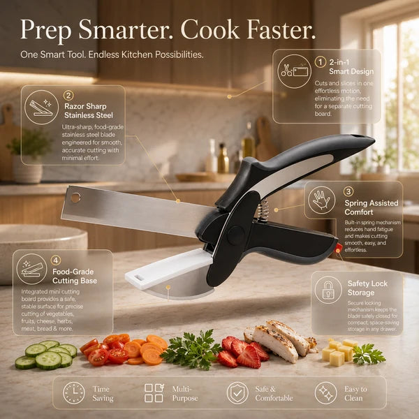 2-in-1 Clever Cutter Smart Kitchen Knife & Cutting Board Scissor