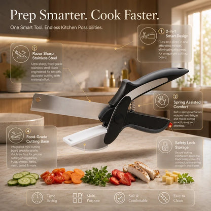 2-in-1 Clever Cutter Smart Kitchen Knife & Cutting Board Scissor