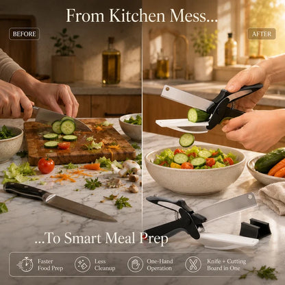 2-in-1 Clever Cutter Smart Kitchen Knife & Cutting Board Scissor
