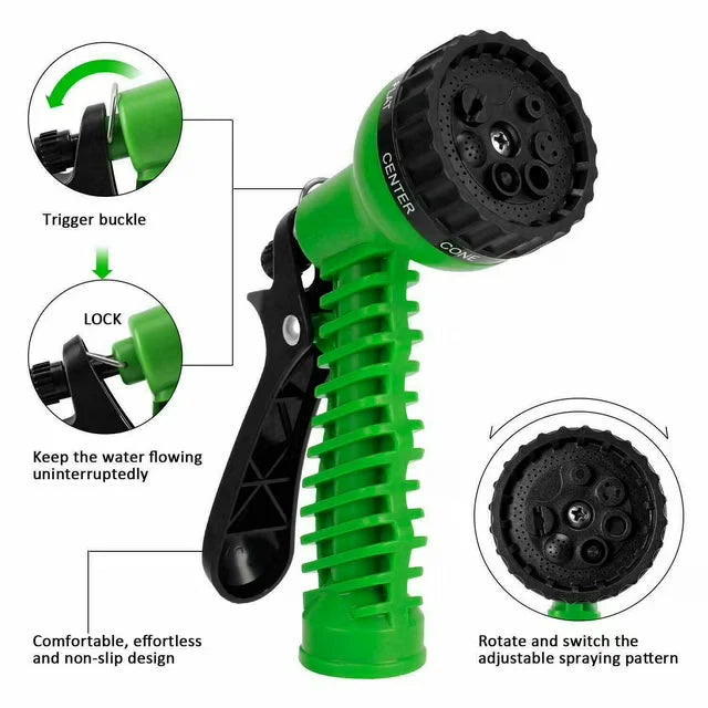 Expandable High Pressure Water Hose Pipe with 7-Mode Spray Nozzle | Flexible Multipurpose Water Pipe