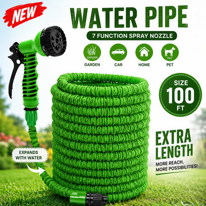 Expandable High Pressure Water Hose Pipe with 7-Mode Spray Nozzle | Flexible Multipurpose Water Pipe